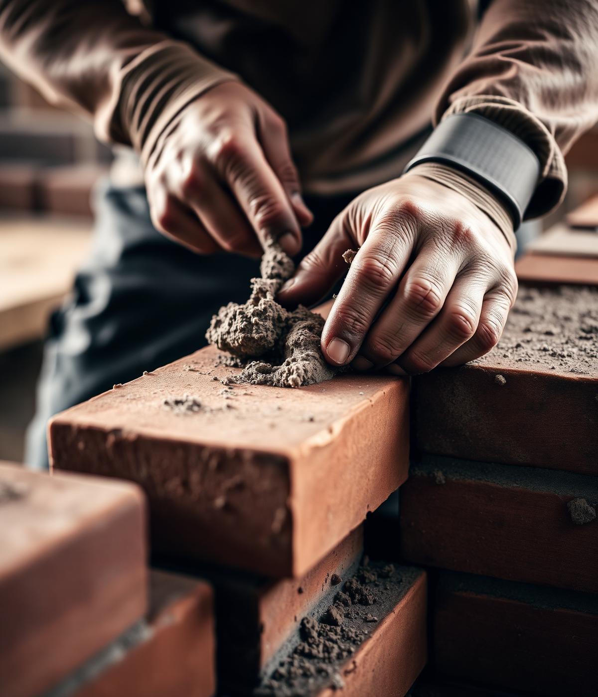 A skilled bricklayer at work
