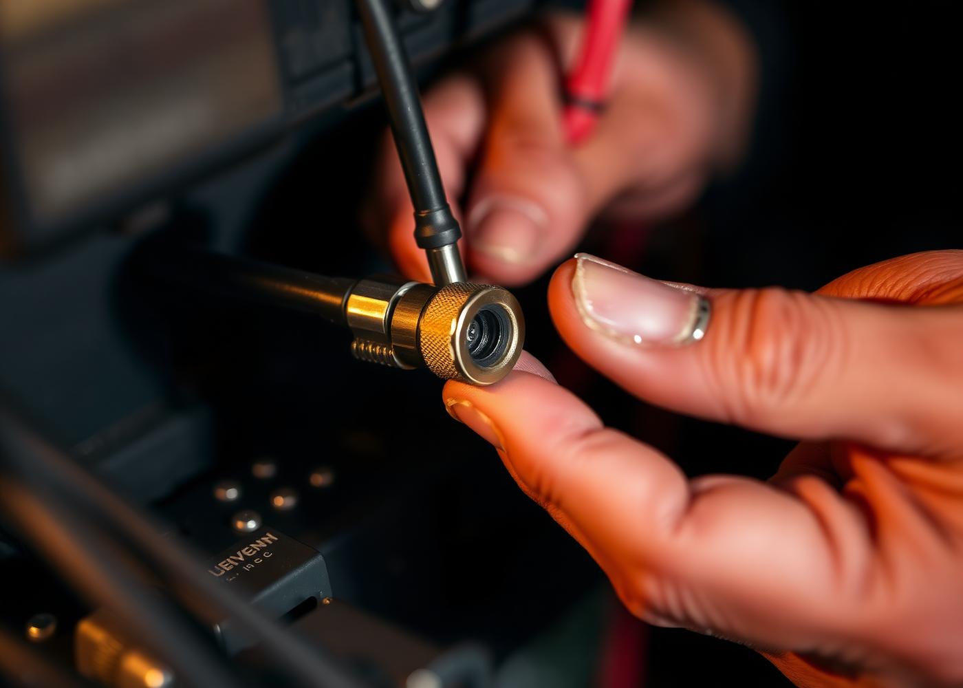 Hand of an electrician working with precision